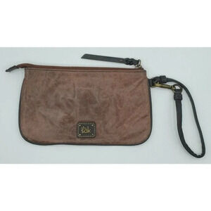 The Sak Crackle Brown Leather Suede Wristlet